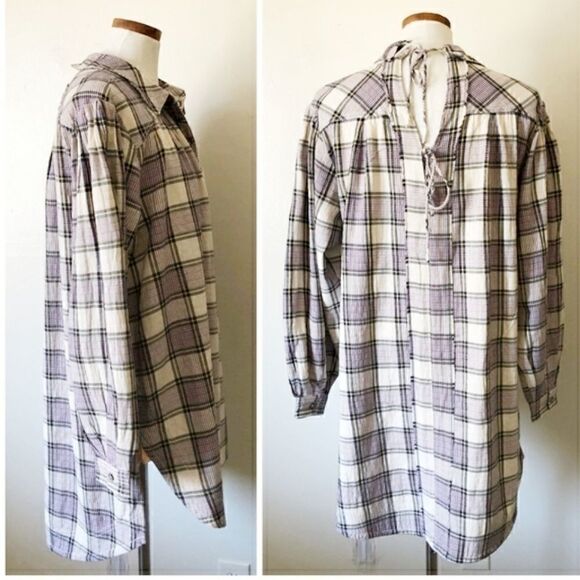 Free People Tunic Wild Side Plaid Tie Back Slouchy Size XS - Picture 6 of 8